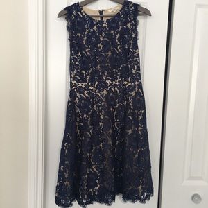 Elegant Navy Lace Midi Dress